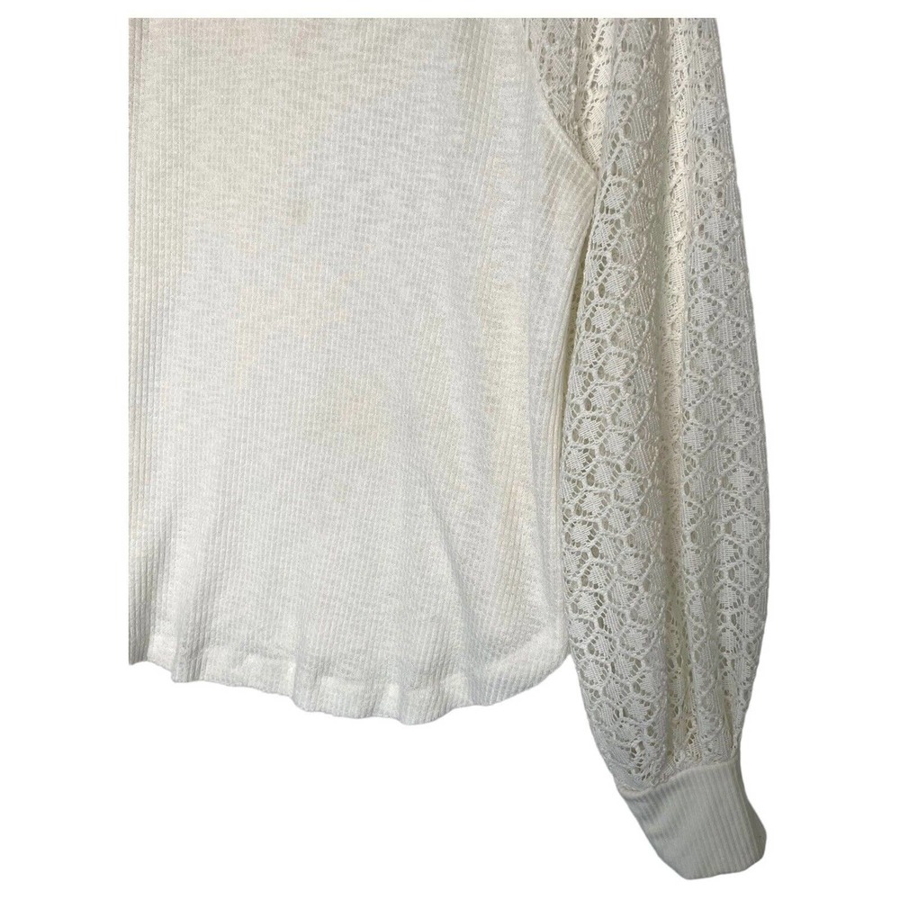 Free People Top Womens S Sweetest Thing Waffle Embroidered Boho Peasant Ivory - Picture 14 of 16